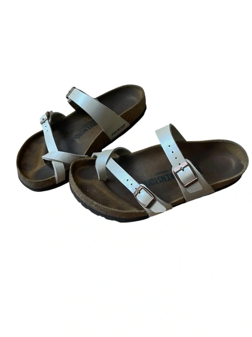 Birkenstock Mayari Pearl White Metallic Sandals‎ Size 37 Light Gold Strappy